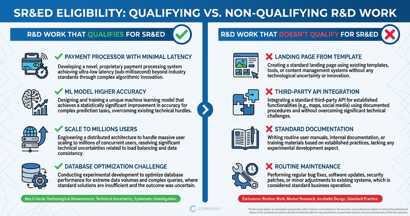 R&D work that qualifies vs doesn’t qualify for SR&ED