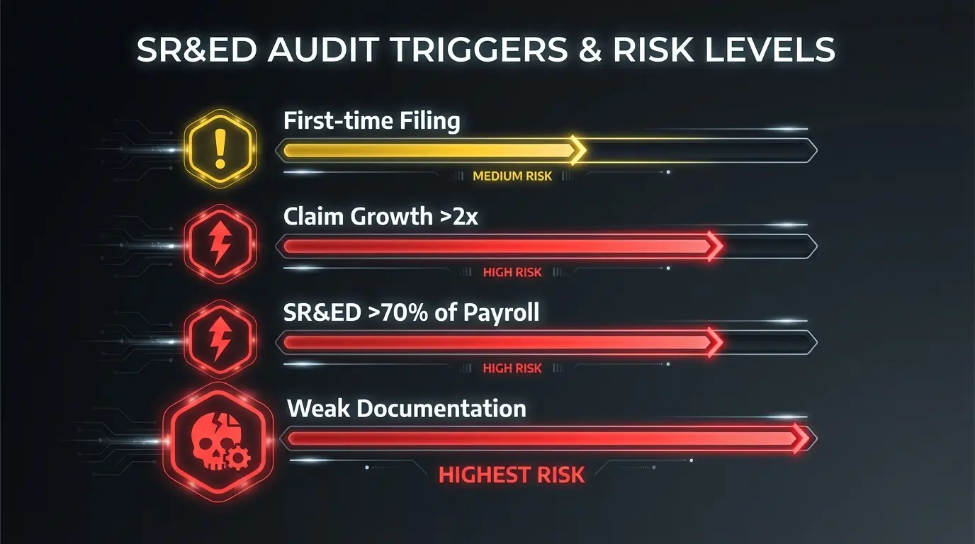 SR&ED audit risk indicators showing common triggers for CRA review
