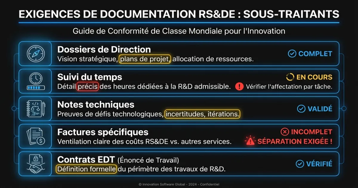 Exigences clés de documentation pour les demandes RS&DE de sous-traitants selon les attentes de l’ARC
