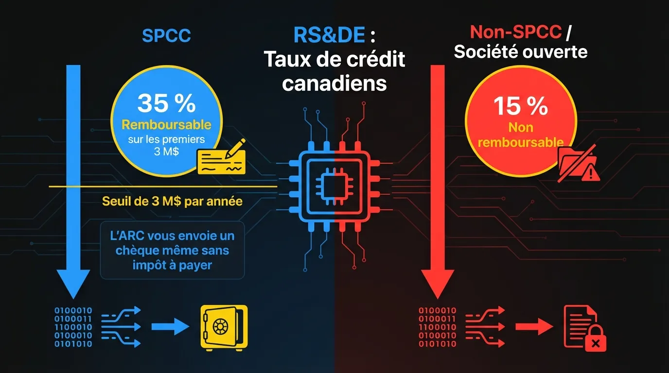 Comparaison des taux fédéraux RS&DE : SPCC 35 % remboursable versus non-SPCC 15 % non remboursable